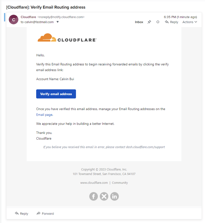 cloudflare verify email