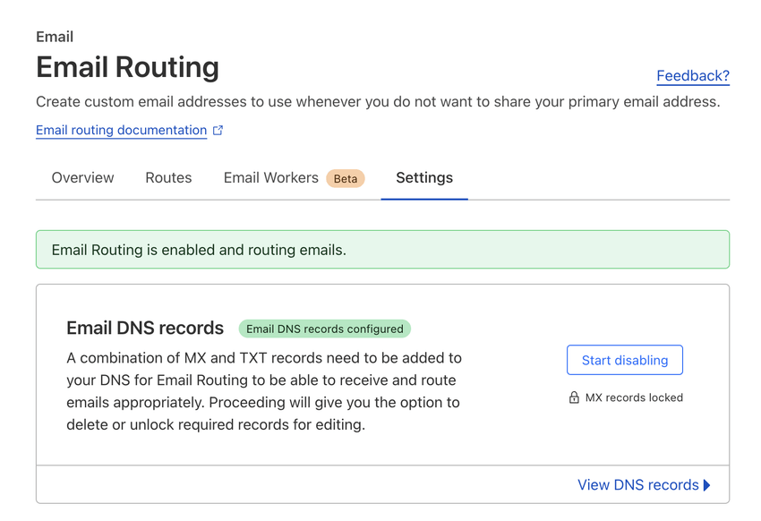 email routing is enabled
